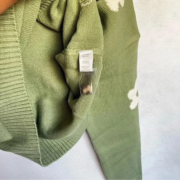 Cardigan Sweater Oversized Boxy Floral Waist Length Green Leaf Knitted Soft - Picture 7 of 7